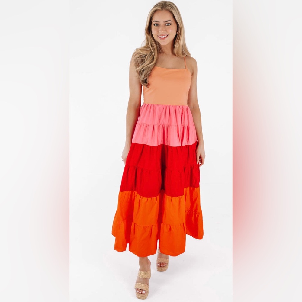 English Factory Color Block Spaghetti Maxi Dress Size Small